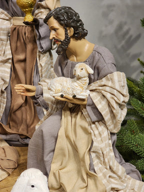 Presépio em Resina com Tecido Natural • 11 Peças • 40cm